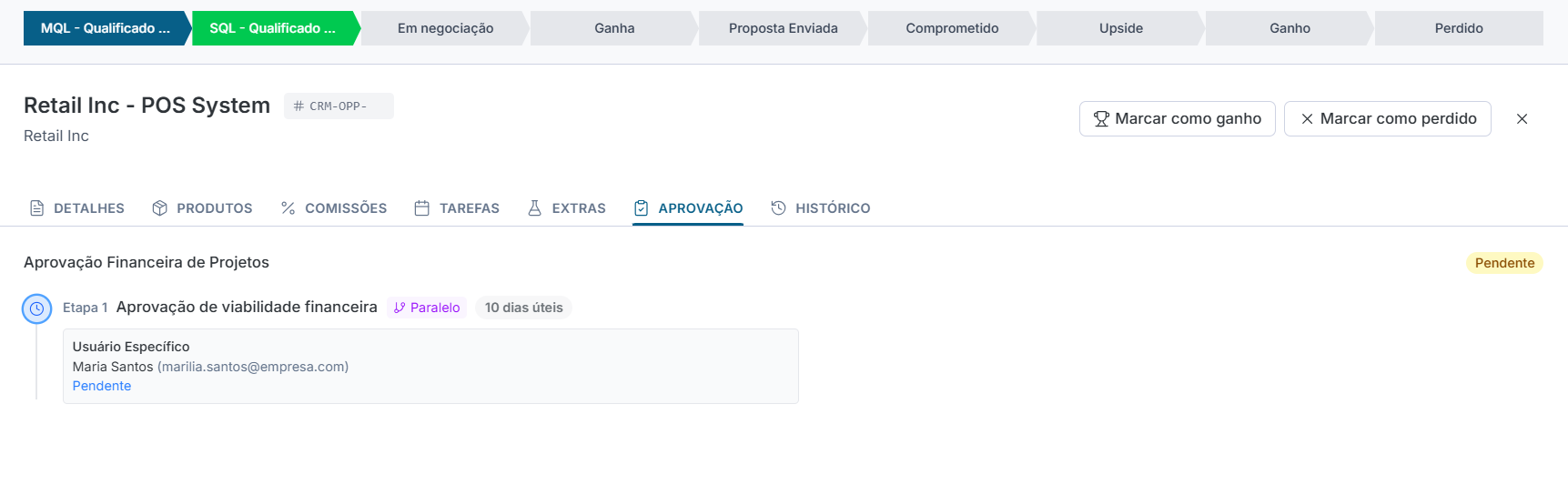 Detalhe de aprovação de oportunidade na PartnersHub